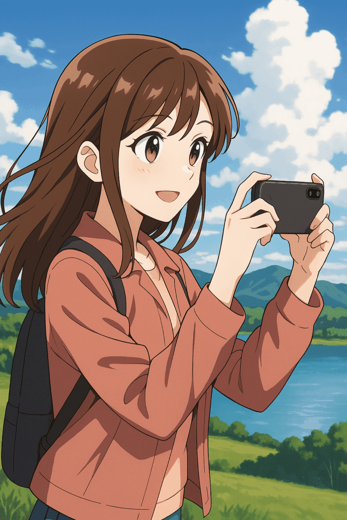 カメラを撮る女性