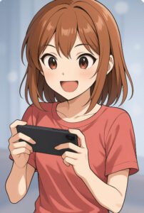 スマホゲームする女性