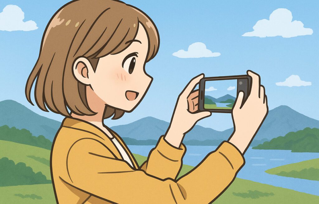 風景を撮る女性