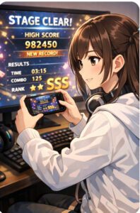 ゲームスコア撮る女性